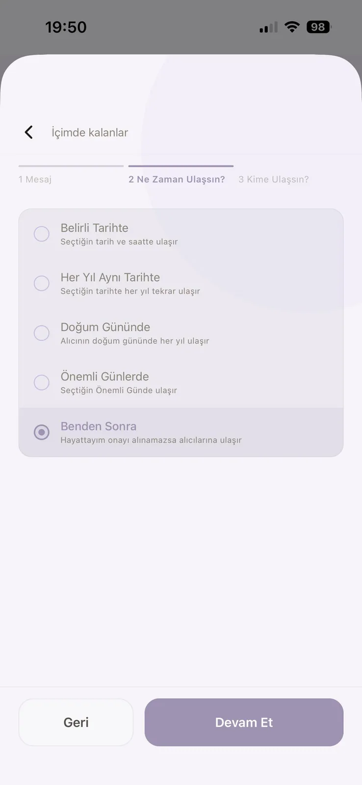 Eonarya Benden Sonra koşulu seçim ekranı