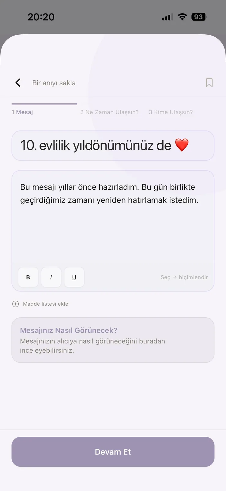 Eonarya mesaj yazma ekranı