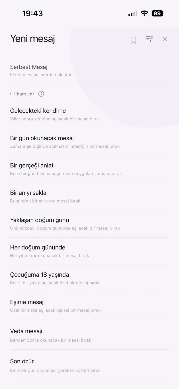 Eonarya yeni mesaj senaryoları ekranı